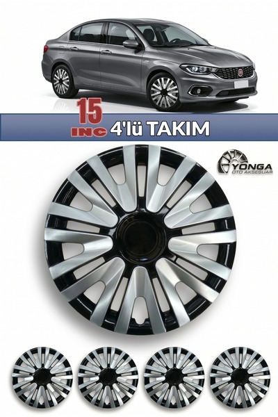 YONGA OTO AKSESUAR FİAT EGEA Uyumlu 15 İnç Jant Kapağı 4'lü Set Siyah Gümüş +...