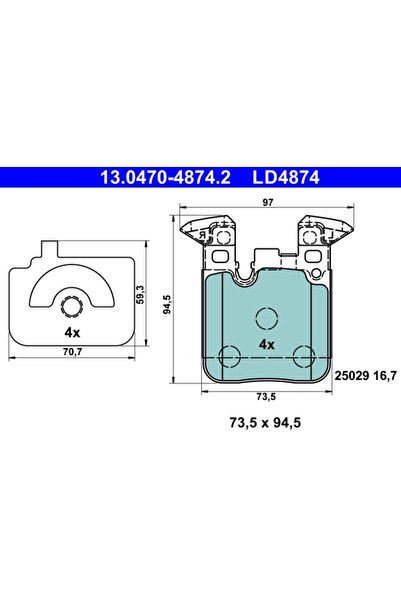 Ate Σετ τακάκια φρένων, δισκόφρενο 13.0470-4874.2 BMW 1/1 Van/2 Cabriolet