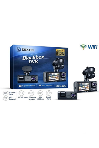 Genel Markalar MST Dextel DEX-300 WiFi Super HD 1296P Çift Yönlü Araç İçi Kam...