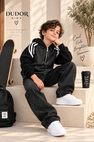 DUDOR KİDS Boys' Black Sports Jeans Set