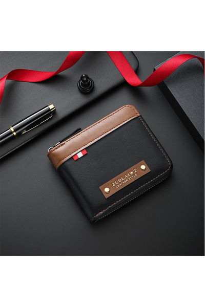 Choice black Men's Retro Short Wallet, Multi Functional Splicing Color Three ...