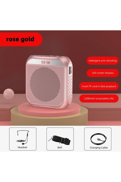 Choice مكبر صوت محمول باللون الذهبي الوردي، مكبر صوت صغير مزود بميكروفون قابل...