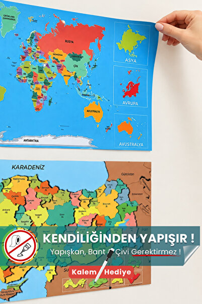 Pi Papers Renkli Dünya Ve Türkiye Haritası - Yapışkansız Tutunan, Yeri Değişt...