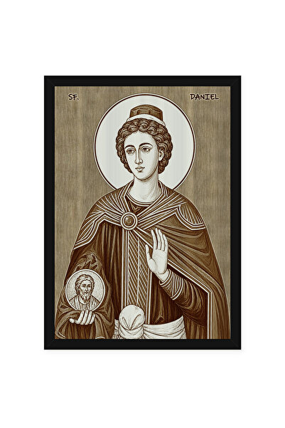 OEM Icoana Sfantul Proroc Daniel pirogravata pe lemn, cu rama, 50 x 70 cm