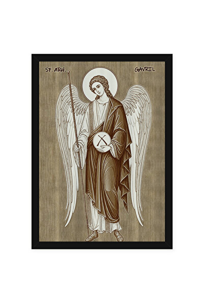 OEM Icoana Sfantul Arhanghel Gavriil pirogravata pe lemn, cu rama, 50 x 70 cm