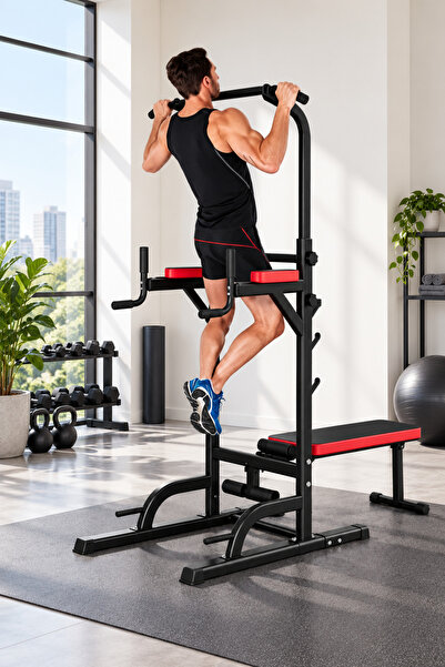 EGG Adjustable Pull-Up Power Tower with Bench, Dip & Strength Training Statio...