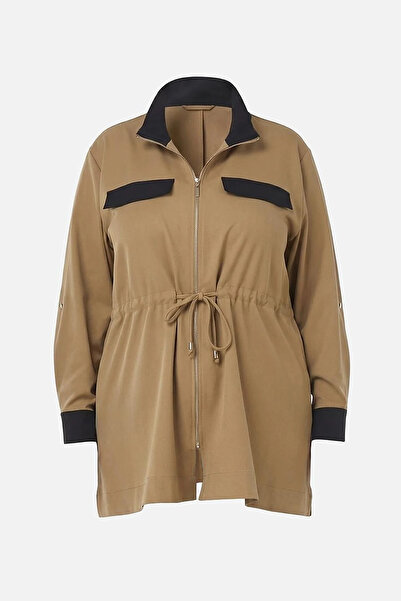 Kayra Mock Neck Tunic with Flap Pockets Beige