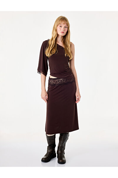 Koton Lace Gathered One-Shoulder Short Sleeve Blouse