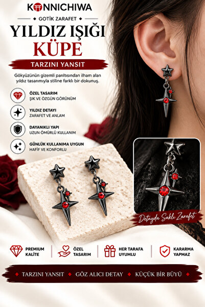 FG KONNİCHİWA Yıldız Figürlü Gotik Tasarım Gotik Stil Figürlü Yeşil Taş Detay...