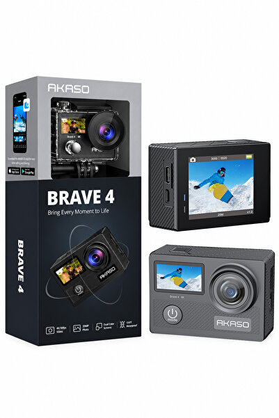 AKASO Brave4 4K/30fps 20mp WiFi Dual Screen Aksiyon Kamera ve Aksesuar Seti S...