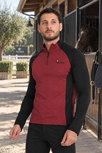 PEUR RIDER SHOP تي شيرت رجالي بأكمام طويلة وسحاب وزخارف