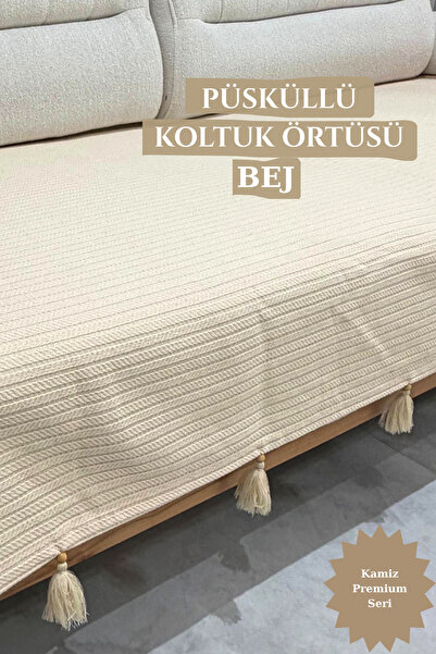 KAMİZ Püsküllü Koltuk Örtüsü Kanepe Örtüsü Koltuk Şalı %100 Pamuklu Püsküllü ...