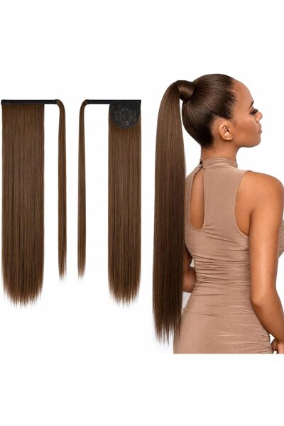 Estelle Long Straight Ponytail Extension Wrap Around Off Black Synthetic Hair...