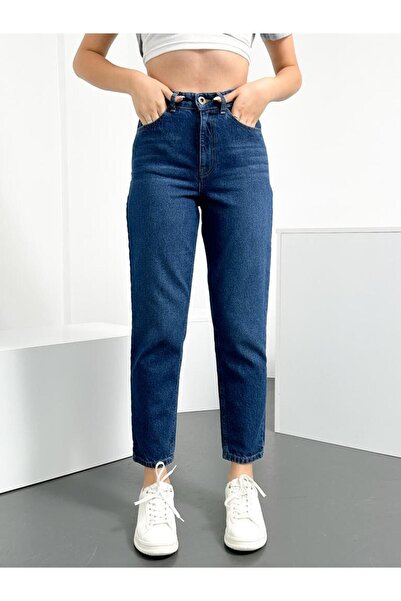 HLT JEANS بنطلون جينز نسائي من الليكرا باللون الأزرق الداكن عالي الخصر ومرن م...