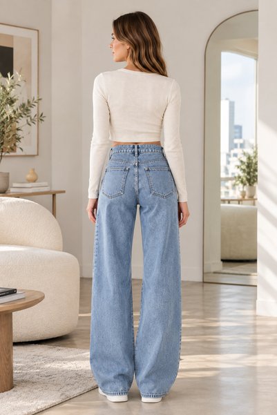 BEES JEANS Camelia Siver Ikon 90's Snow Blue High Waist Palazzo Loose Jeans