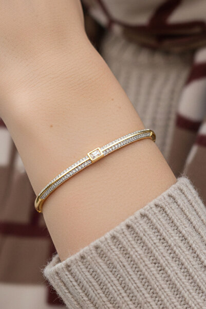 Nearsis Zirkon Taşlı Kelepçe Bileklik,Zincir Model