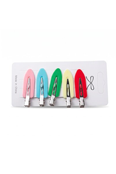 leo butik Kadın 5 Adet Renkli Iz Yapmayan Saç Klips Toka Seti Mavi Pembe Beya...