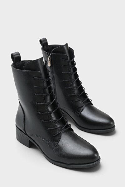Capone Outfitters Carolie Lace-Up Side Zipper Mid-Heeled Women's Casual Boots