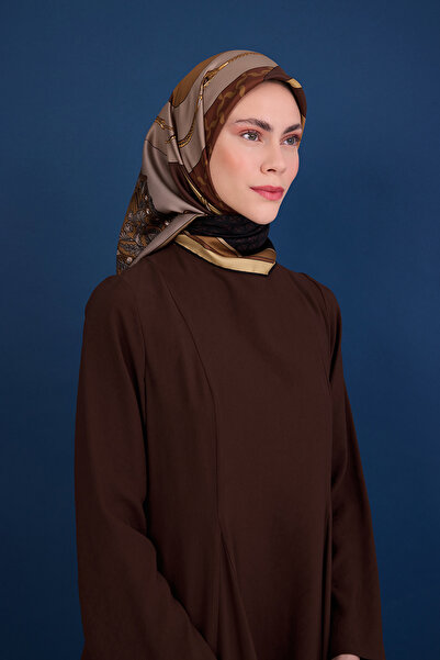 Pierre Cardin Kahverengi 90X90 İpek Krep Saten Eşarp
