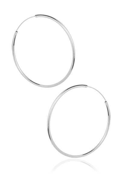 BY BARUN SİLVER Kadın Gümüş Rengi Büyük Boy Halka Küpe  Kp-0153
