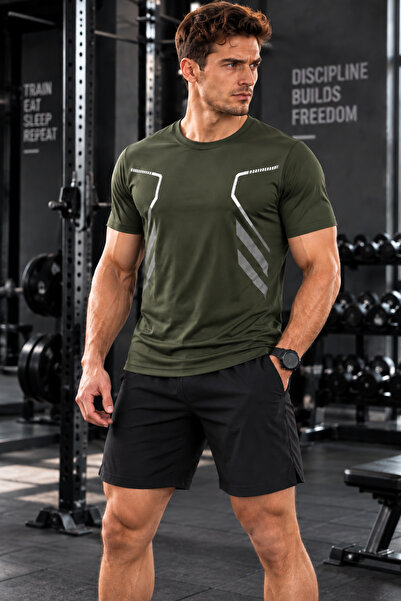 GENIUS STORE Men's Sports T-Shirt Training Gym Polyester Men's Athlete T-Shirt Striped-T-Shirt