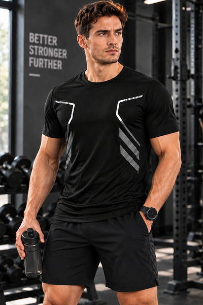 GENIUS STORE Men's Sports T-Shirt Training Gym Polyester Men's Athlete T-Shir...