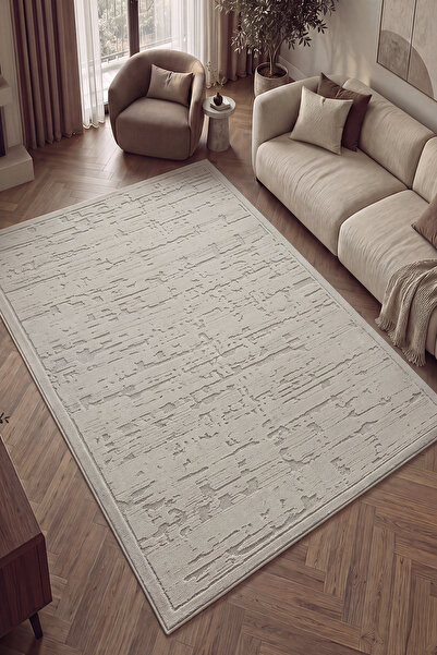 Cool Halı Pallas Bej Taş Rengi Modern Soyut Desenli Kabartmalı Salon Halısı Y...