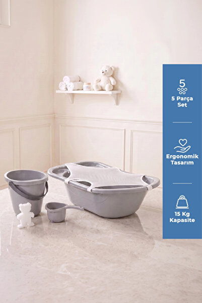 Babyjem 5 Parça Bebek Banyo Küvet Seti Gri