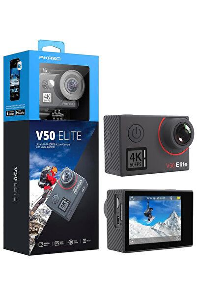 AKASO V50 Elite 4K/60FPS 20MP Wi-Fi Aksiyon Kamera ve Aksesuar Seti, Su Geçir...