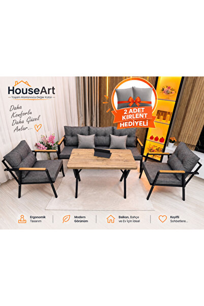 HouseART VERA 3+1+1 + Masa , Balkon, Bahçe - Cafe , Teras , Metal Kanepe Kolt...