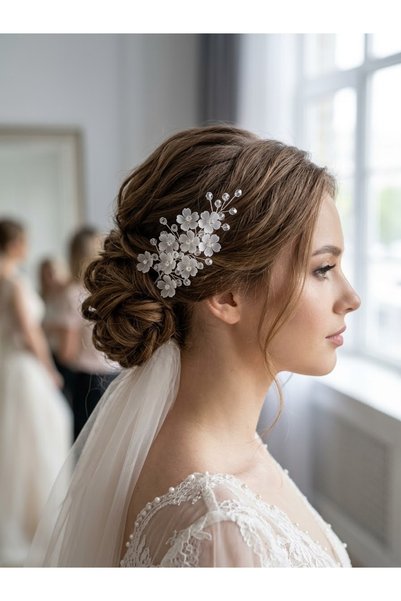 ASİMEL TASARIM Bridal Crown, 1 Piece Hair Accessory and Hairpin Promise Engagement Marriage Wedding Hijab 9