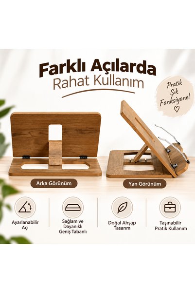 KAYOUBI Ahşap Kitap Okuma Standı Şeffaf Sayfa Tutucu Aparatlı Açı Ayarlı Katlanabilen Portatif Telefon Tablet Standı
