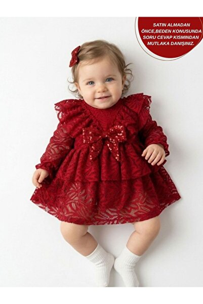aysskids LOLA Kız Bebek Dantel Detaylı Uzun Kollu Özel Gün Bayramlık Abiye El...