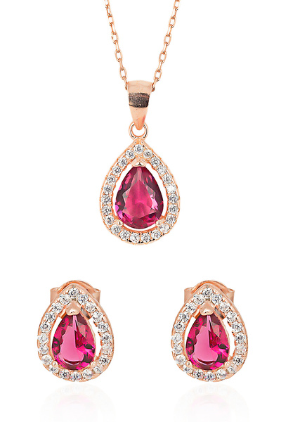 BY BARUN SİLVER Yakut Damla Set - Rose