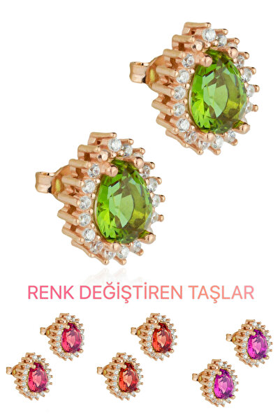BY BARUN SİLVER Kadın Rose Damla Zultanit Küpe  KP-0144