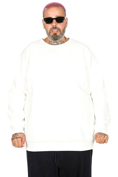 ModeXL Mode Xl Мъжки суичър с кръгло деколте Базов 20131 Екрю