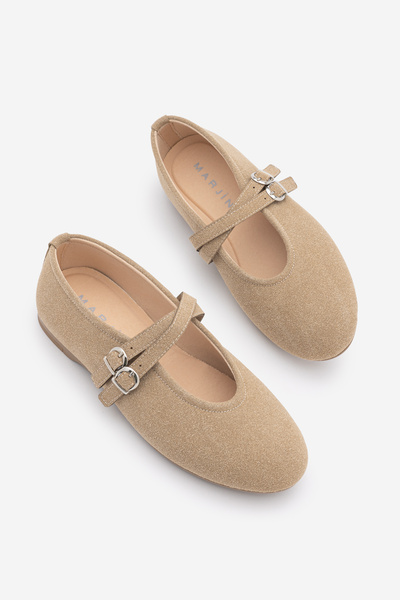 Marjin Women's Cross Strap Ballerinas Niroza Beige Suede