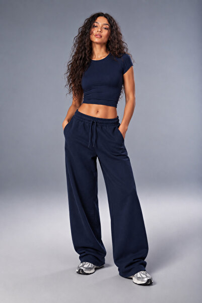 Seeh Navy Blue Basic Pipe Leg Women's Sweatpants Sh262