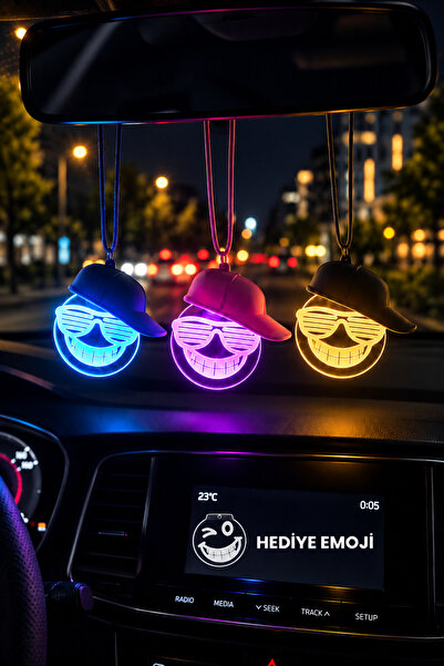 AutoLuxa In-Car Led Decorative Rearview Mirror Ornament with Cool Emoji Hat (...