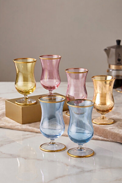 Tiesa Home Gold Gilded Lustered 3-Color Coffee Side Water Fruit Cocktail Glass
