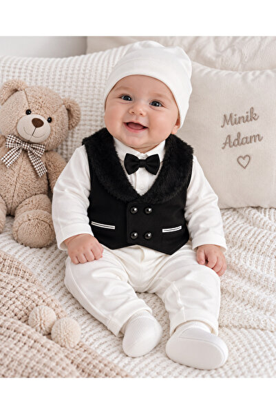 Ponpon Baby 6 parça Erkek bebek mevlüt takımı yakası kürk peluş bebek hediyelik