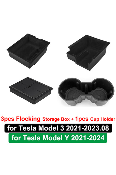 Choice9 4pcs Flocking set For Tesla Model Y 3 Center Console Storage Organize...