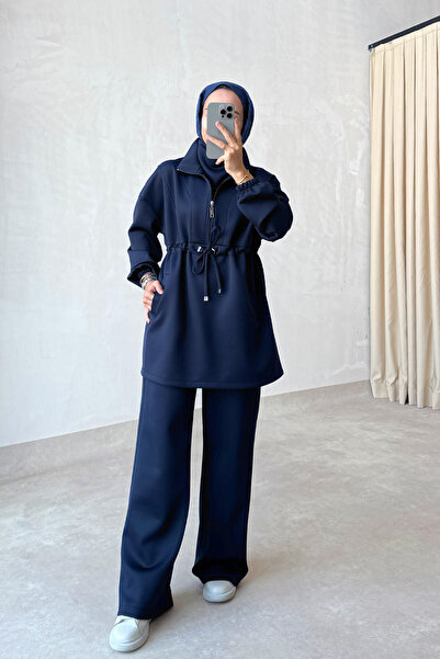 Ka Hijab Design Collar Scuba Suit - Navy Blue