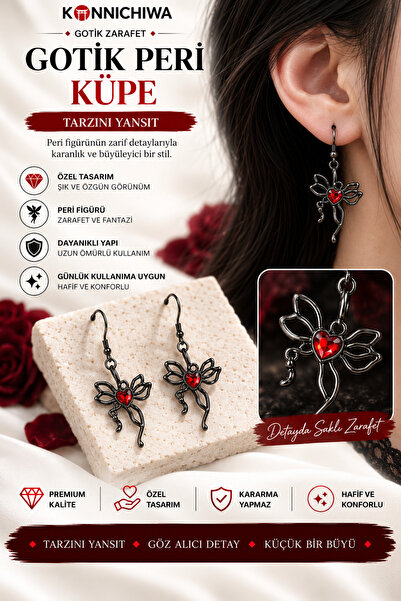 FG KONNİCHİWA Kuzgun Figürlü Gotik Küpe Detaylı Gotik Stil Figürlü Yeşil Taş ...