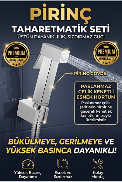 banyonatural Paslanmaz Pirinç Spiralli Kare Taharetmatik Taharet El Duşu