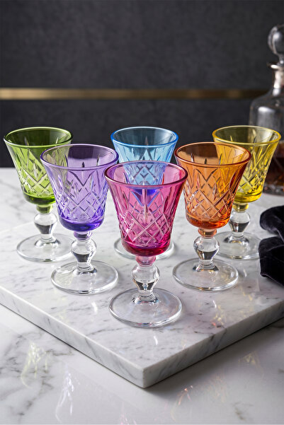 Paşabahçe Victoria 50cc El Işlemesi 6 Renk Zemzem Likör Kahve Yanı Su Bardağı...