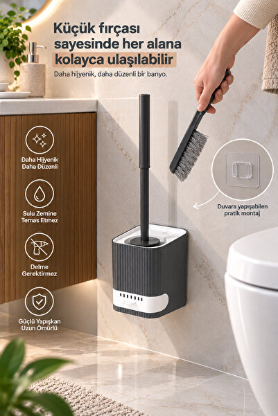 Porsima 2027 Su Akıtmayan Yapışkanlı Banyo Lavabo Wc Temizleme Fırçası- 2li Tuvalet Fırçası-beyaz