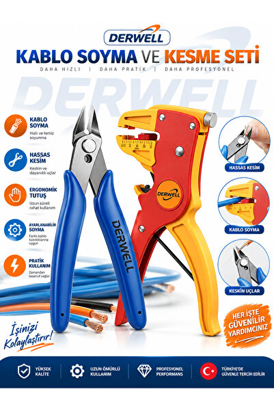 Derwell Metal Yan Kesici - 0.2-6mm Kablo Soyucu Elektrik Teli Kesici Kablo Sı...