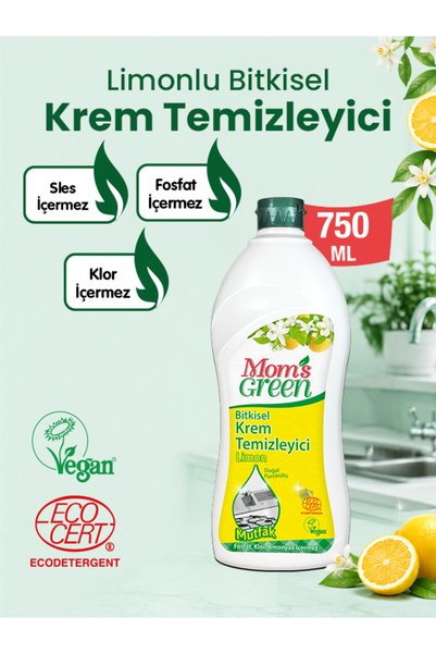 Mom's Green 5'li Set-Bitkisel Krem Mutfak Temizleyici Limonlu 750 ml