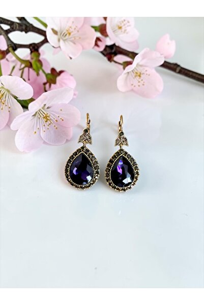 FAYRA ACCESSORIES Crystal Stone Amethyst Water Drop Earrings